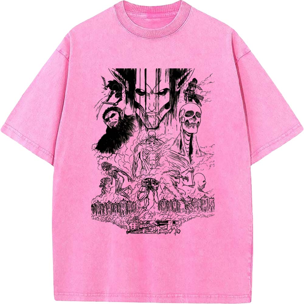 Attack On Titan Anime Cotton Tee Men Women Manga Vintage Tshirts Oversized Washed T-shirt Harajuku Male High Quality T Shirt