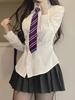 Waist-Cinching Slim White Academy Style JK Shirt for Spring and Autumn