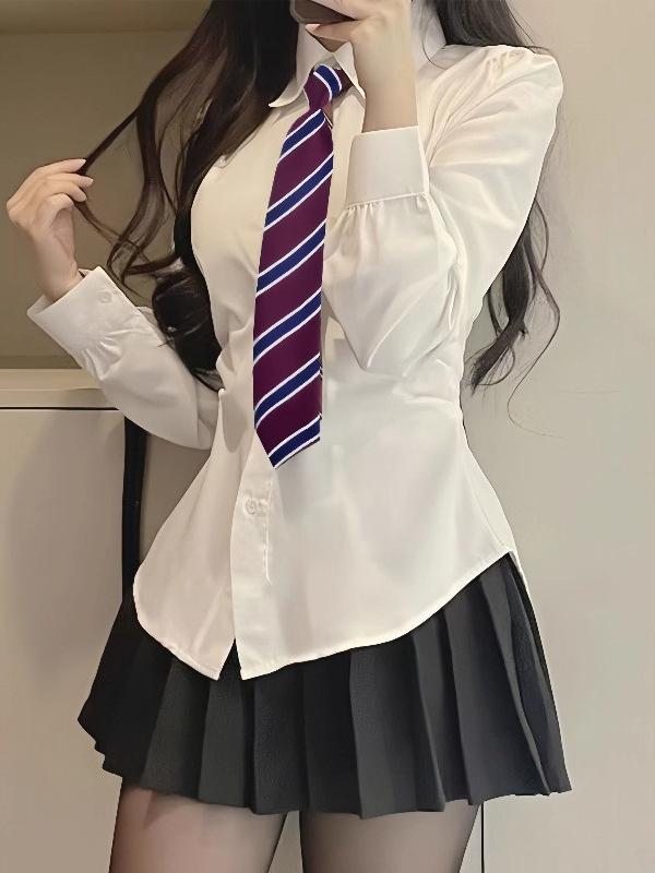Waist-Cinching Slim White Academy Style JK Shirt for Spring and Autumn