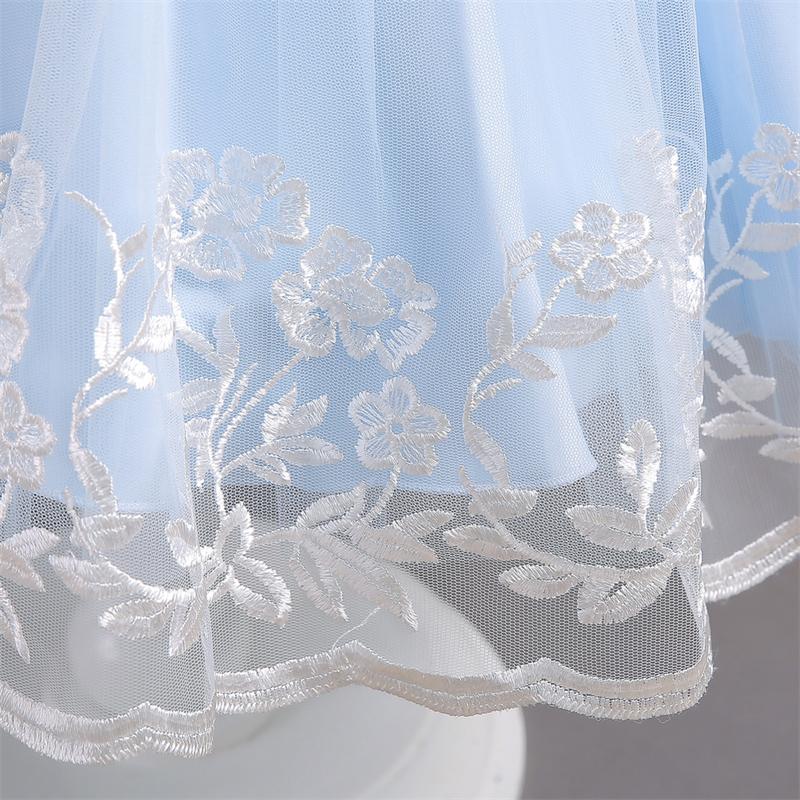 Girls Princess Dress Mesh Fluffy Dress Children's Lace Short-Sleeved Dress