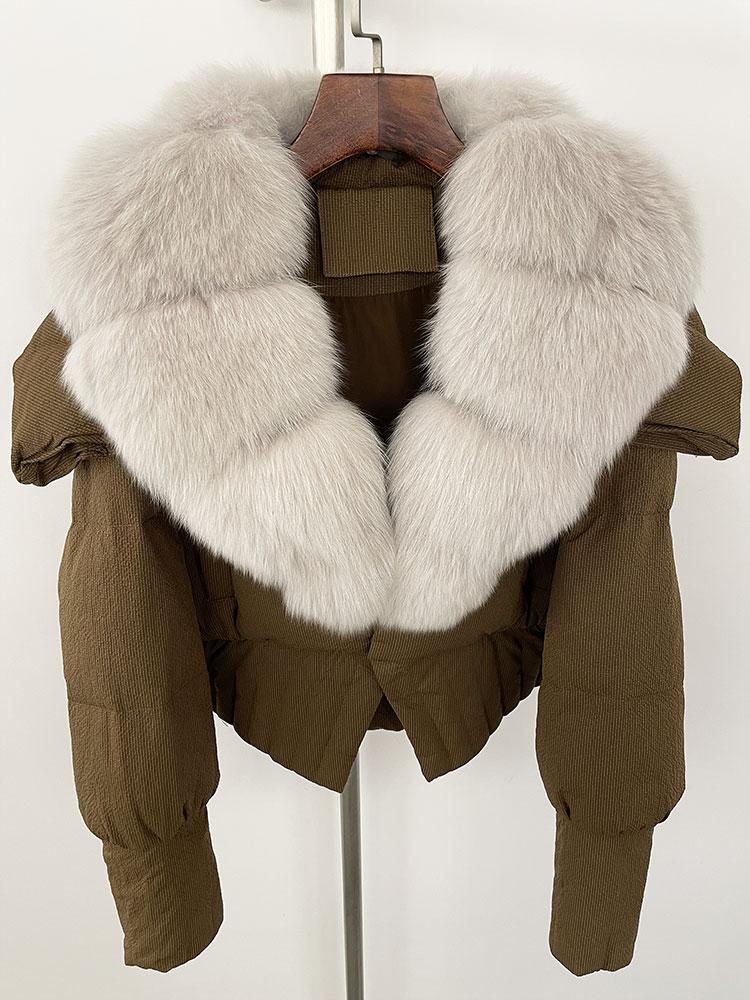 OFTBUY Down Jacket Women 2024 New Winter Natural Real Raccoon Fox Fur Collar Short White Duck Down Coat Thick Warm Casual Outerwear
