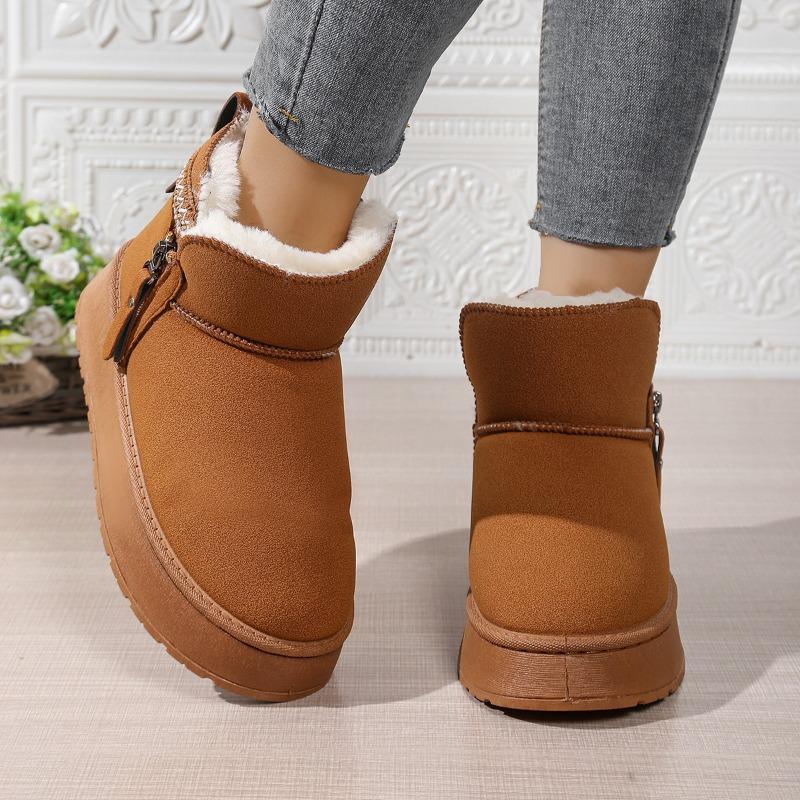 Fashion Snow Boots Women's Fur One-piece Non-slip Winter Booties Versatile Plus Velvet and Thickening Slip-on Warm Cotton Shoes