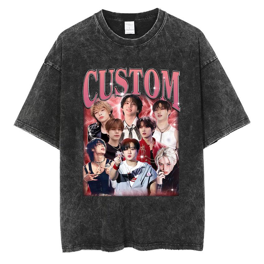 Vintage Washed Ateez Yunho Kpop Band Album 2026 TShirt Mens Women Hip Hop Loose Korean Fashion Short Sleeve T Shirt Streetwear