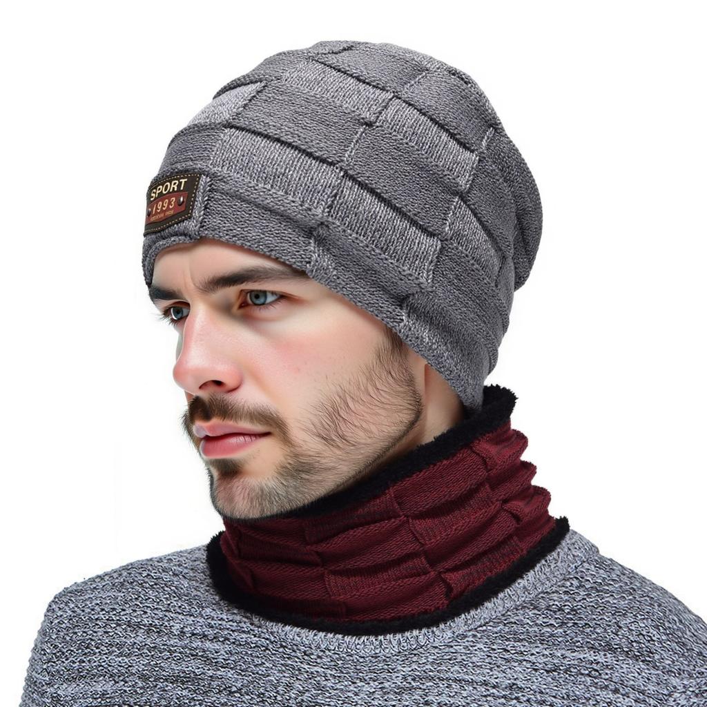 Fashion pullover scarf knitted velvet two-piece scarf men's winter neck protection cold hat classic hat