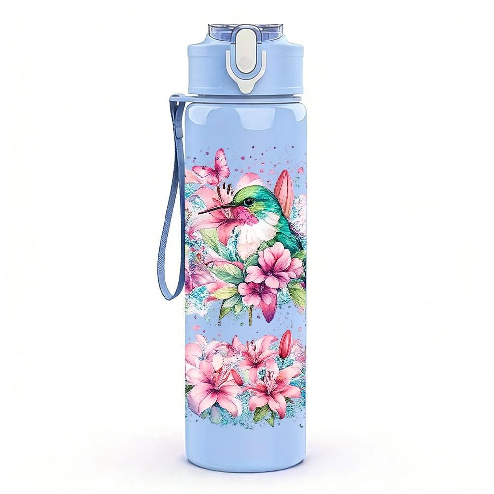 1PC Pink Boho Floral Abstract Pattern 750ml Color Plastic Sports Water Bottle Leakproof Flip Straw Lid Suitable for Sports Office Home Use
