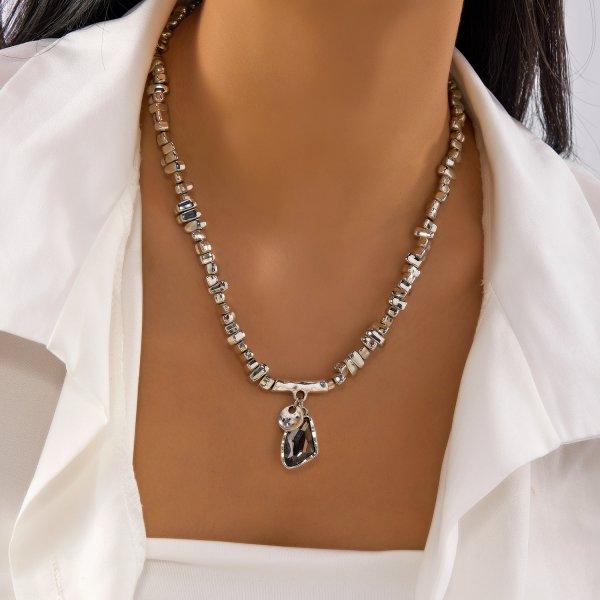 2Pcs/set HipHop Irregular CCB Beads Chain Necklaces for Women Vintage Gold Color Heart Pendant Necklace Daily Party Jewelry Gift