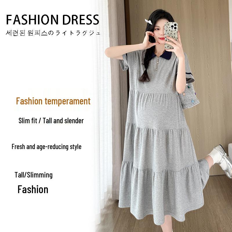 Spring 2026 Navy Blue Korean Maternity Dress 2XL