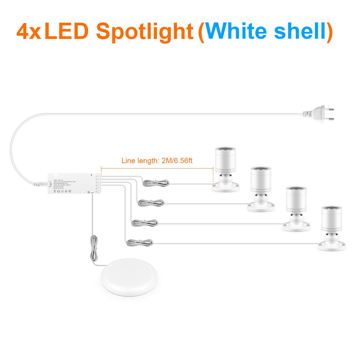 

Комплект светодиодного освещения для витрины для вина и ювелирных изделий 12 В 3 Вт, светодиодный прожектор для выставочных витрин, прилавков, с регулируемой яркостью, сенсорный датчик 4pcs теплый белый