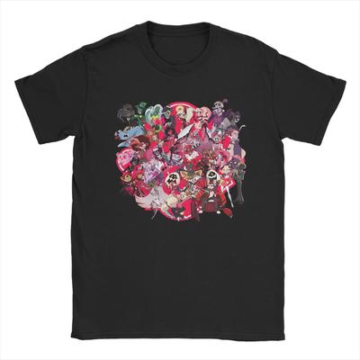 Herren Hazbins Anime Hotels Manga Print T-Shirts 100% Baumwolle Tops Sommer Streetwear Kurzarm T-Shirt O-Ausschnitt Freizeit T-Shirt