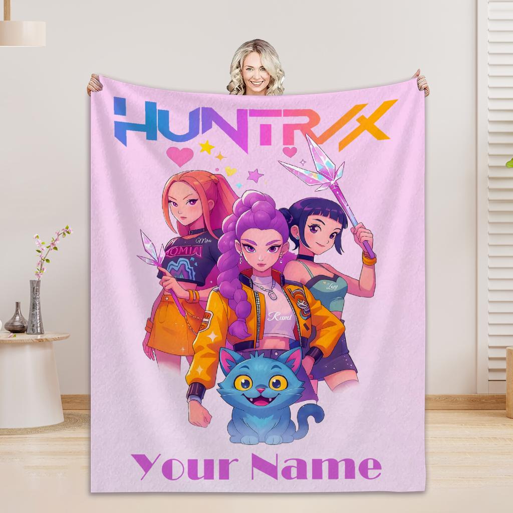 K-Pop Demon Hunters Custom name Blanket Girls Boys Novelty Warm Blanket All Season Gift for Bed Sofa Office Camping Trip