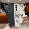 Leather Texture Butterfly Printed Case For Samsung Galaxy S24 FE S25 S23 S22 Ultra A16 A55 A15 A54 A35 A25 A56 5G Soft TPU Cover