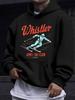 American Western Style Unisex Autumn Winter Print Hooded Long Sleeve Sweatshirt, Ski Club Letter Print Hoodie, Outdoor Ski Theme, Casual Sporty Style 