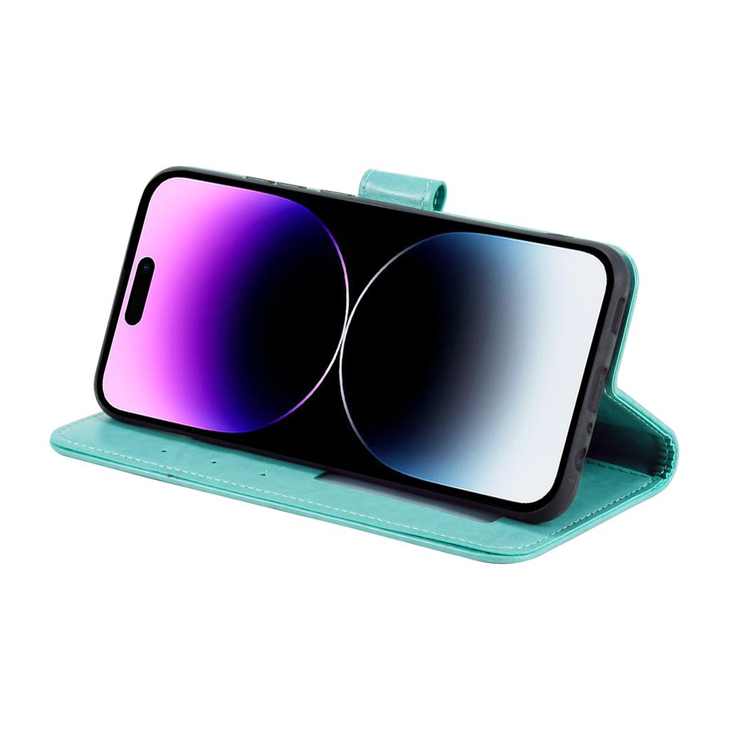 For iPhone 17 Pro Stand Case Imprinted Totem PU Leather Wallet Phone Cover with Wrist Strap