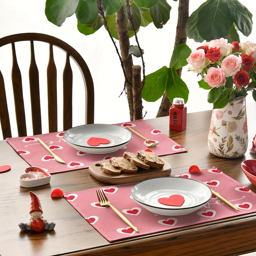 4/6pcs Love Pink Valentine's Day Placemats Mother's Day Wedding Anniversary Placemat for Party Kitchen Restaurant Decoration 12x18inch