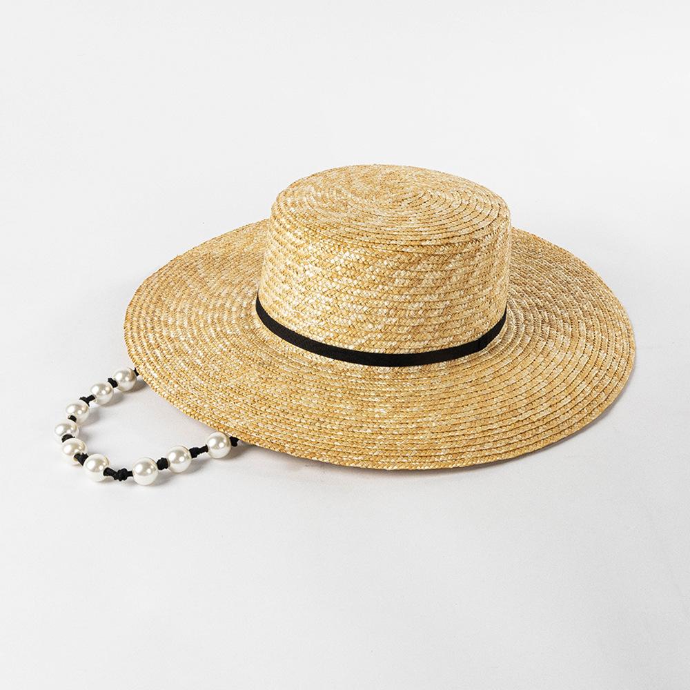 

Summer Hats for Women New Fashion Pearl Tie Wide Brim Straw Fedora Hat Stylish Sun Protection for Beach & Outdoor Activities M 56-58cm
