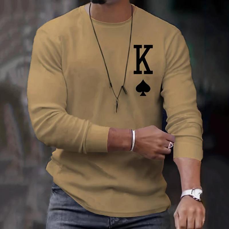 Arrival Fashion Men's Long Sleeve T-shirts Poker Printed Loose O-neck Tops Oversized Daily T Shirt For Men
