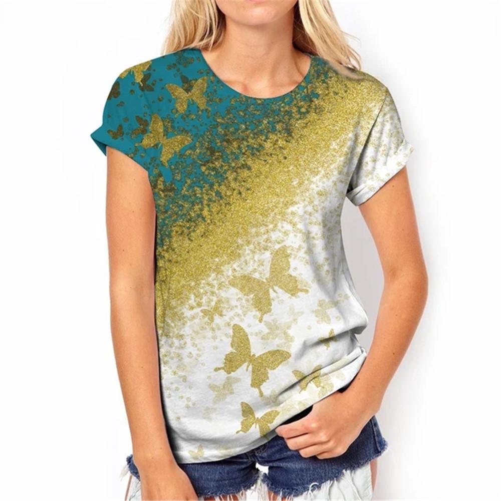 Wszechstronny Zabawny Wielokolorowy Nadruk 3D Damski T-shirt Krótki Rękaw Lato Casual Seksowny Dekolt w Serek Personalizowany Damski Damski Top Odzież