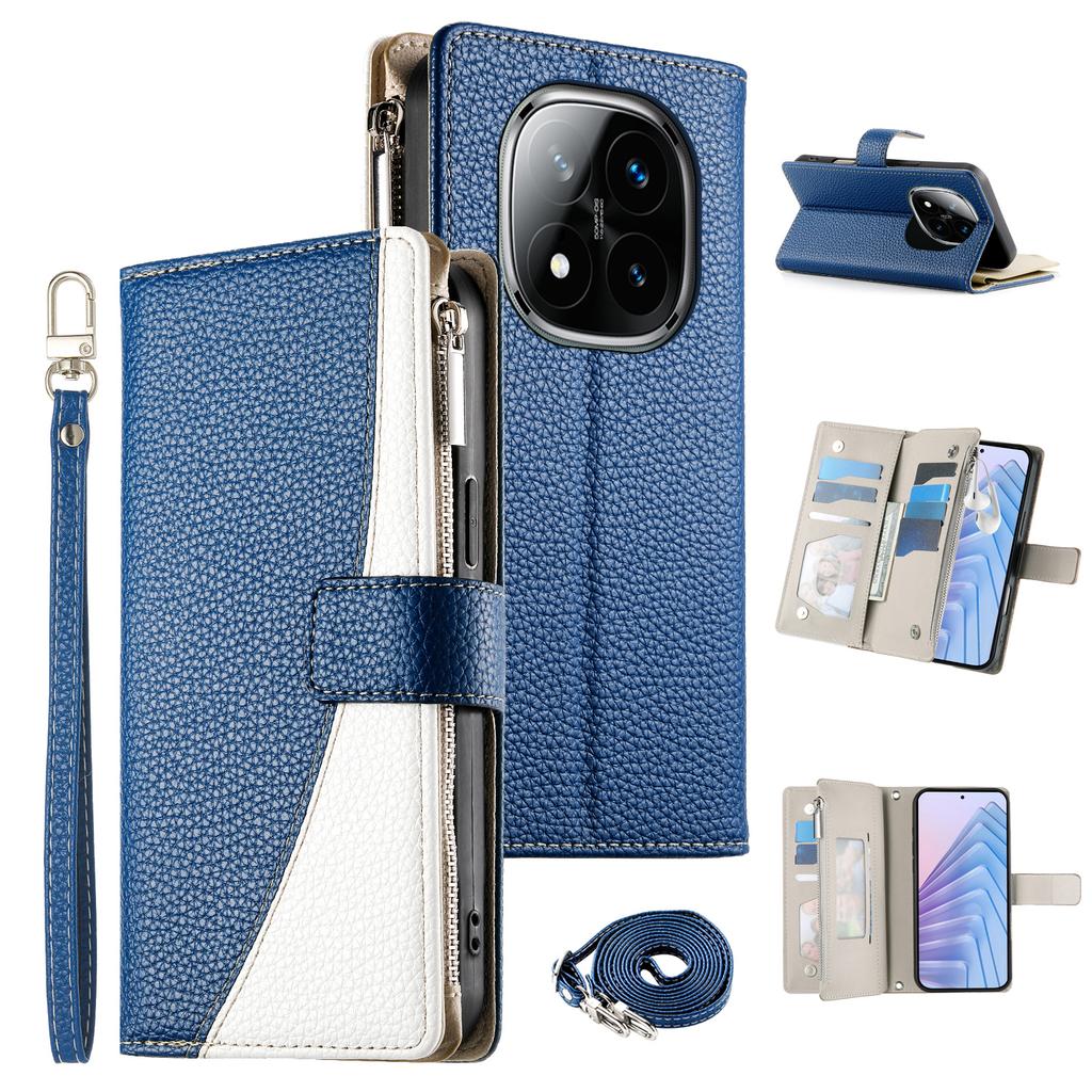 Pentru Xiaomi Redmi Note 14 Pro 4G Husă Portofel cu Fermoar Culoare Îmbinată Piele Husă Tip Carte cu Curele