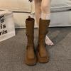Spring and Autumn Height Increase Beauty Small Man Rad Thick Leg Knight Boots New Tall Boots Brown 2025 Fat Mm Long Boots Women
