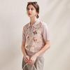 Zhaojun Women's Floral Print Mulberry Silk Polo T-shirt