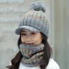 Autumn and winter women's hats trendy velvet thickened warm hairball wool hat scarf knitted hat two-piece set
