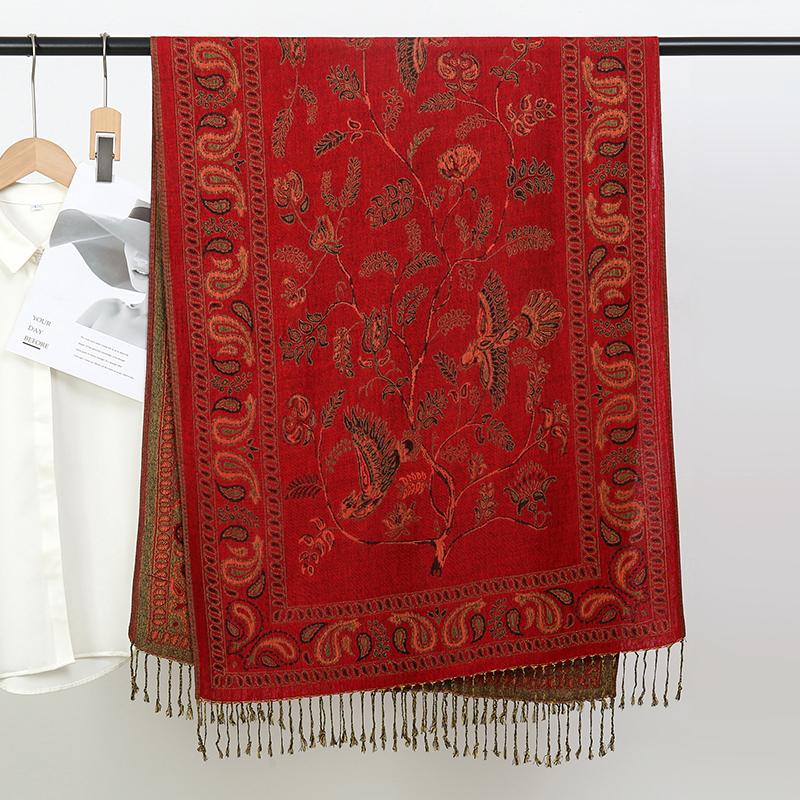 Bufanda Women's Jacquard Printed Scarf, EthnicTassel Travel Scarf, Long Silk Shawl, New Fashion, Winter.