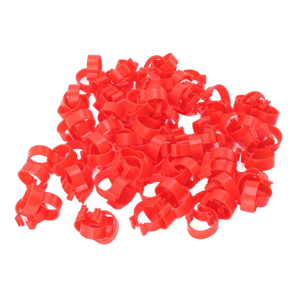 100pcs Poultry Feet Rings PP Plastic Reusable Chicken Duck Goose Leg Bands for Identification Red 25mm 1in