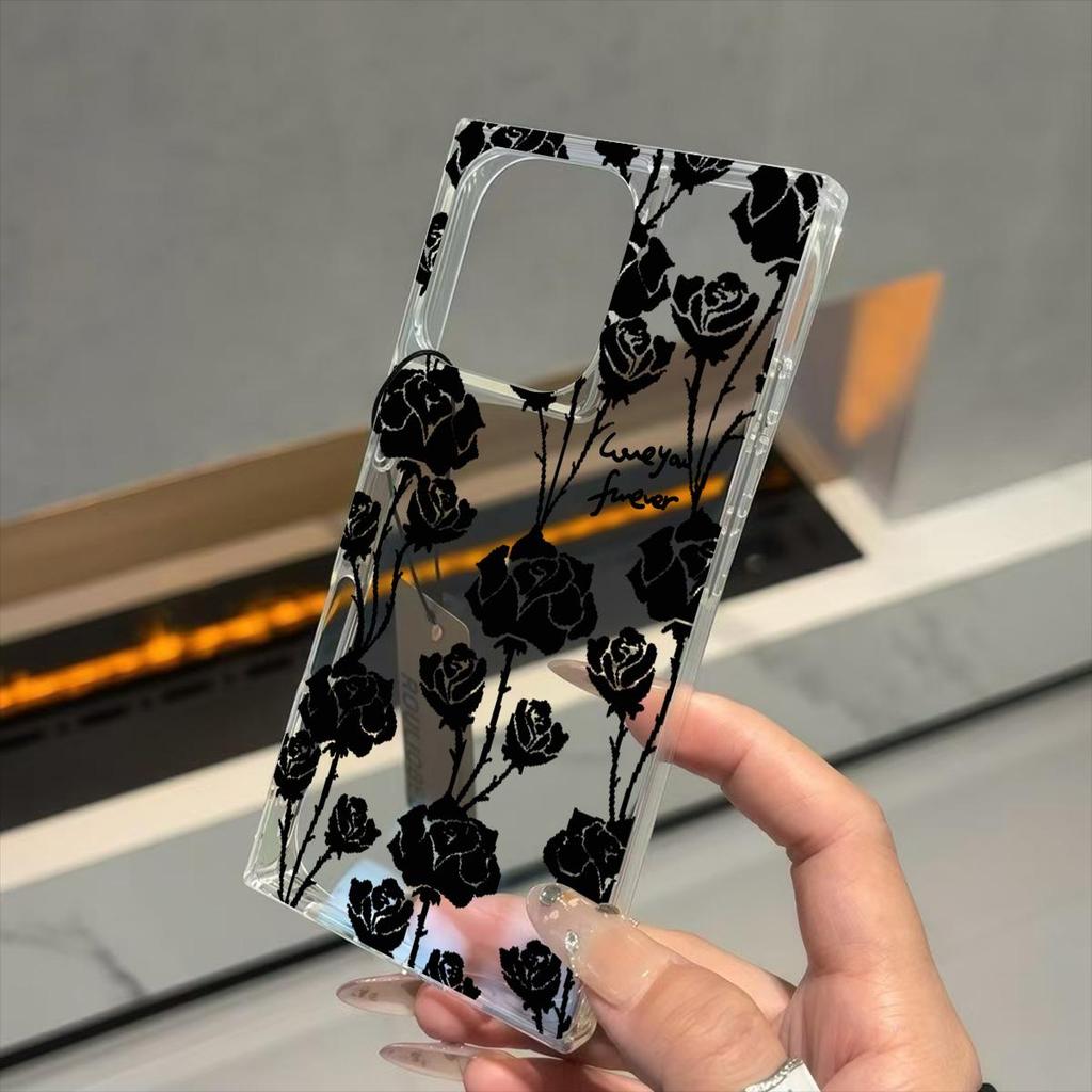 Transparent Square Back Tube Case Casing Protection For iPhone 13 15 Plus 11 12 16 ProMax 14 Pro Max Anti-Oxygen,Bramble Rose Pattern