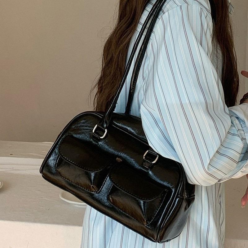 New Bag Women's Niche Retro Single Shoulder Portable Underarm Bag Oil Wax Leather Bag Double Bag Casual