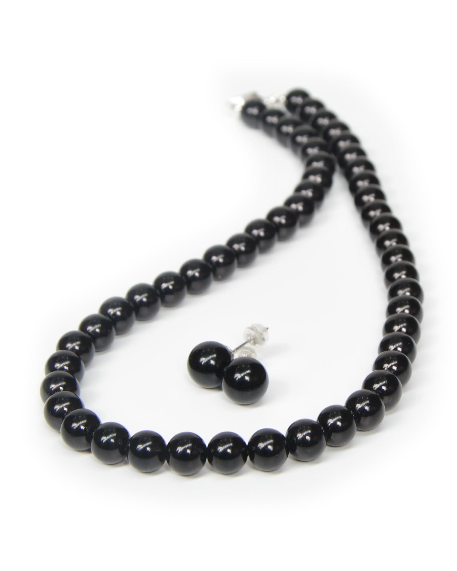 

Pearl Silver Made in High Quality Domestic For 8mm [Alivern] Necklace, 925, Japan, Pearl, Weddings, Funerals, (Black, 38cm) чорний