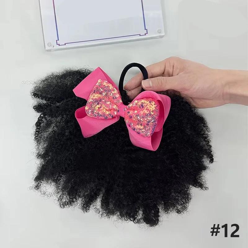 2pcs/ Luxury Kids Hair Buns Kids Afro Puff Soft Like Natural Human Hair Hand Feel Marley Kinky Bulk for Hair Girl with Elastic