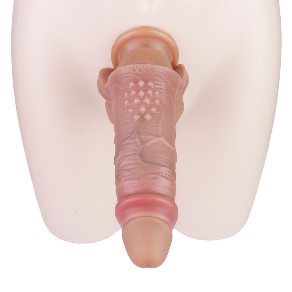 Male Penis Condom Soft Silicone Lengthen Enlarge Dildo Adult Sex Toys Gay Femdom Pegging Realistic Cock Strap On Dick