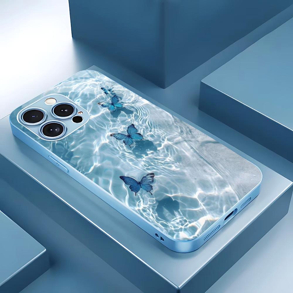 Ocean Butterfly Man Madam Protect PhoneCase Glass PhoneCase for iPhone 17 16 15 14 13 12 11pm Pro Plus Dropresistant cellphone