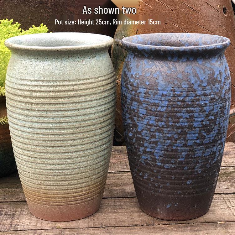 Handmade Vintage Coarse Pottery Large Succulent Planter, Breathable Purple Clay Flower Jar