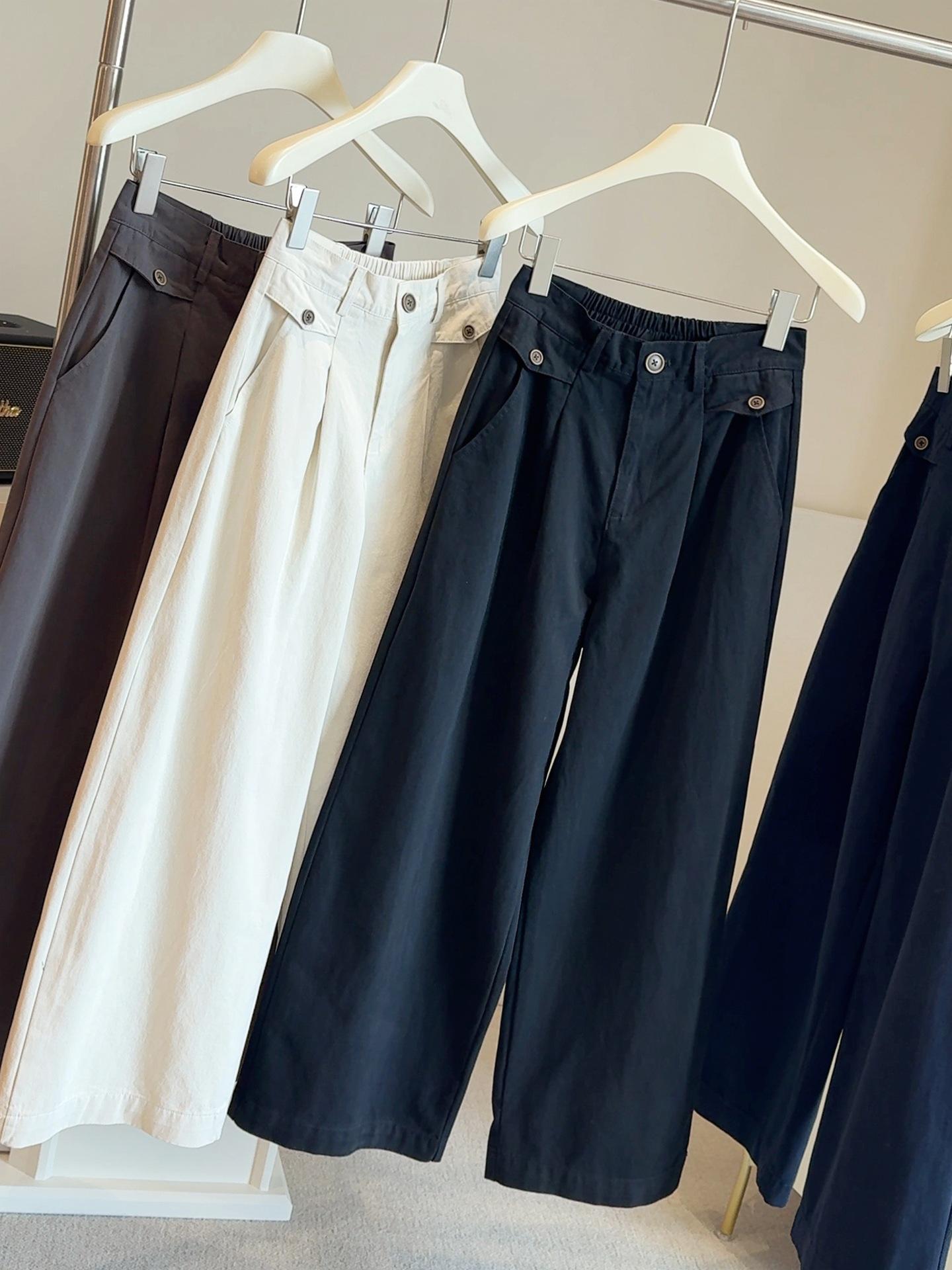 

Retro High Waist Washed Cotton Wide-Leg Pants for Women – Petite 2025 Autumn Collection, Loose, Slimming, Pear-Shaped, Casual, Straight-Leg Medium