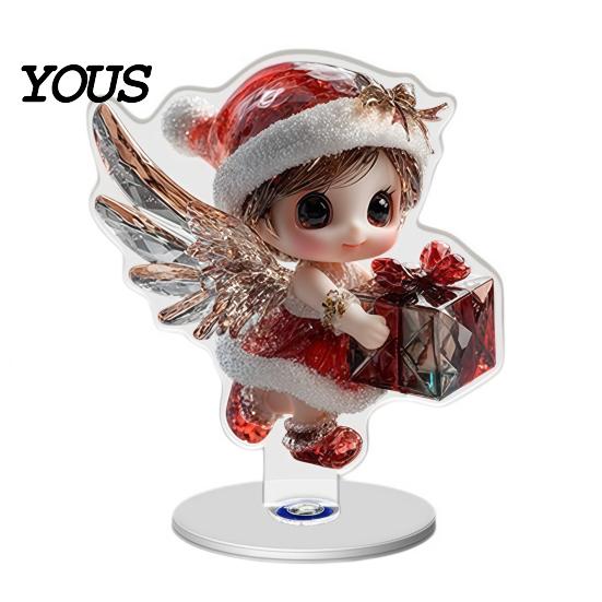 Desktop Ornament for Christmas Xmas Acrylic Ornament, 2D Flat Tree Gingerbread Man with Decorative Holiday Rotatable Base, Table Centerpiece