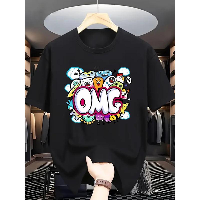 

European sizes Summer Men s Casual Crew Neck Loose Fit Versatile T-Shirt with Fashionable Printed Pattern 4XL чорний