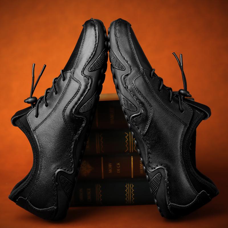 Newest Breathable Genuine Leather Shoes Men Loafers Casual Leather Soft Driving Smen'S Shoes Classic Flats Walking Lace-Up Footwear