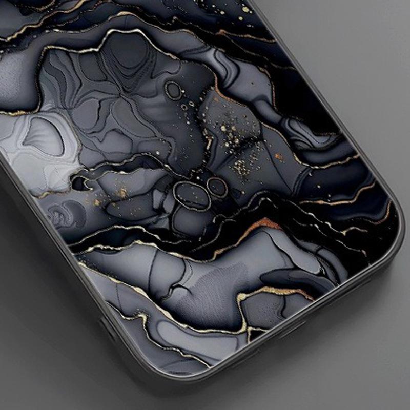 Black Marble Pattern Tempered Glass Black Phone Case For Samsung Galaxy S26 S25 S24 S23 Ultra Plus FE Shockproof Cover