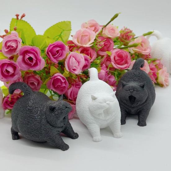 DYS 3D Printed Cute Yawning Chubby Cat Figurine, Black White, Wide Stable Anti-Tipping Base, Desktop Decor for Pet Shop Bedroom & Lover Birthday