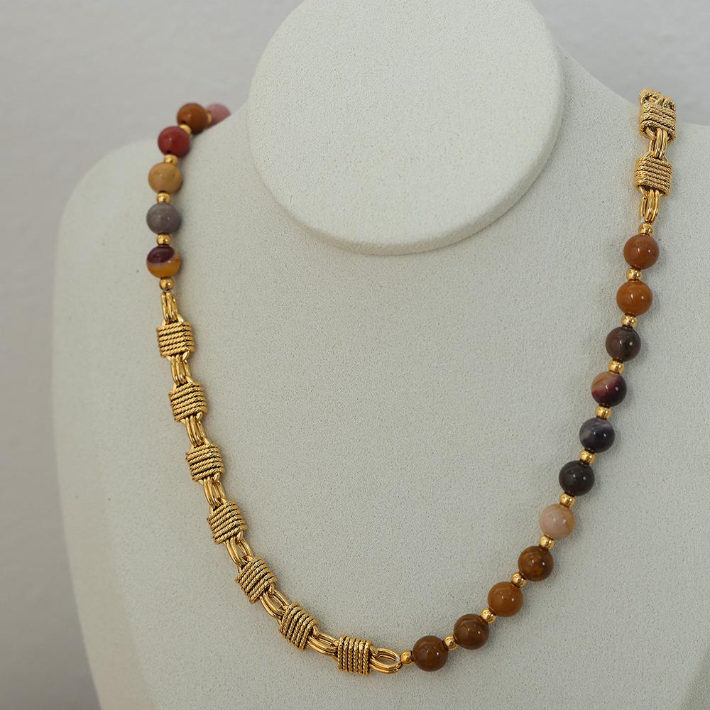 

Новое ожерелье из бусин зеленого агата для женщин, цепочка из нержавеющей стали с золотым покрытием, женские элегантные аксессуары в этническом стиле с цирконом