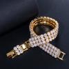 S0147 Sparkling Three-Row Zircon Bracelet Environmentally Friendly Copper Electroplated Gold Color-Retaining Hand Jewelry