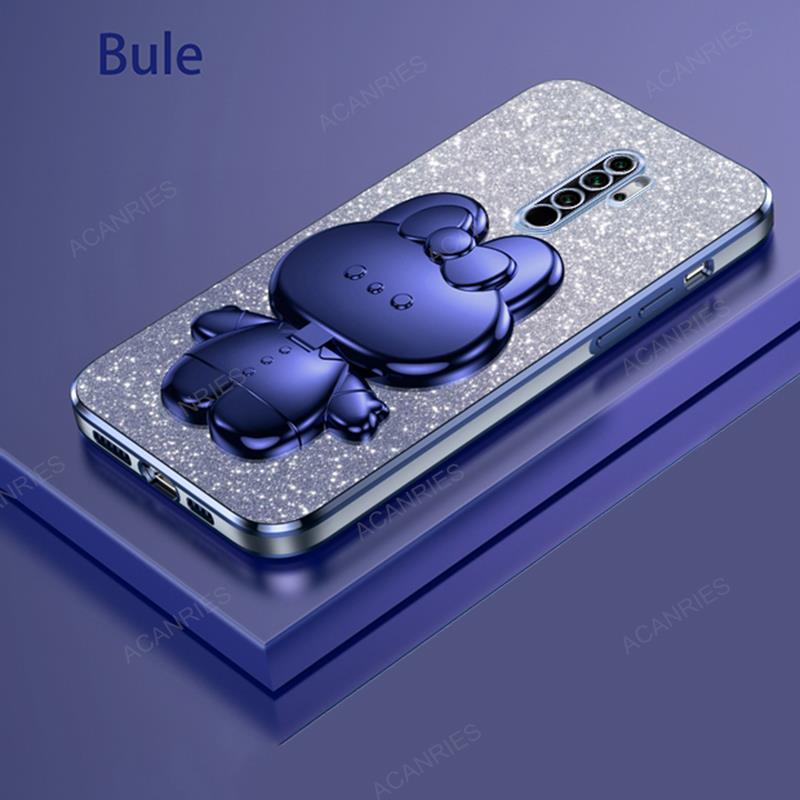 Cute 3D Rabbit Makeup Mirror Stand Plating Soft Case For Xiaomi Redmi Note 8 Pro 2021 Protect Glitter Back Cover On Note8 8pro