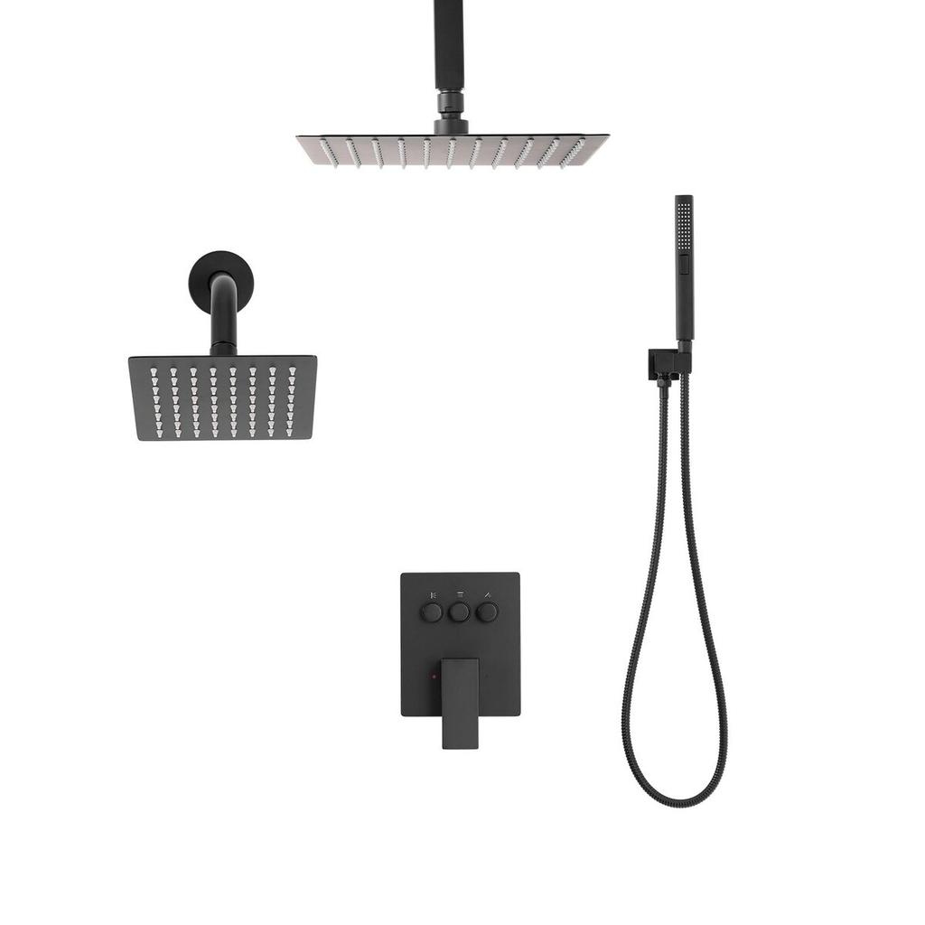 Shower Faucet Set, 254 mm Ceiling Mount Rainfall Shower System with 152 mm Wall Mount Head and 2 in 1 Handheld Spray, Rotatable 3-Function Dual Rain