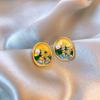 Monet garden oil painting style love flower pearl earrings fashion temperament stud earrings French sweet small fresh earrings