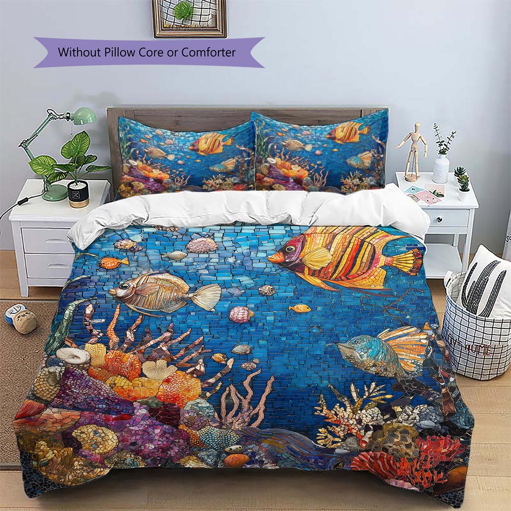 Ocean Fish Pattern Bedding Quilt Set Home Decoration Gift (1 * Duvet Cover + 2 * Pillowcase Without Core)