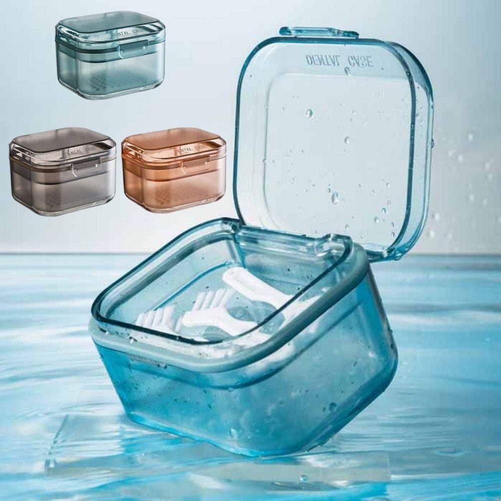 Portable Retainer Case With Mirror Sealed Denture Box Waterproof Orthodontic Aligner Holder For Travel