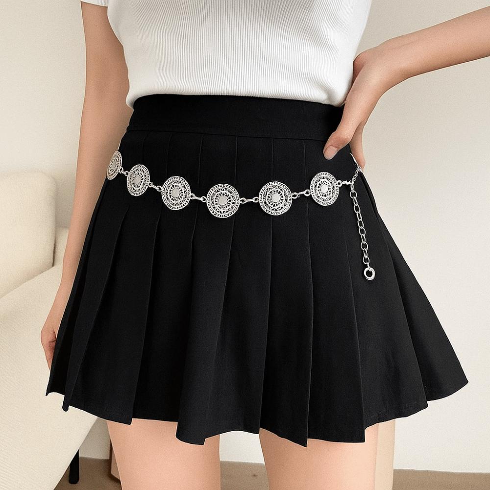Elegant Bohemian Body Chain Silver Ethnic Belt Chain Metal Circular Ring Waist Chain  Girls