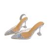 2023 summer new women's Korean version pointed rhinestone wine glass and high-heeled sandals women's fashion transparent crystal shoes