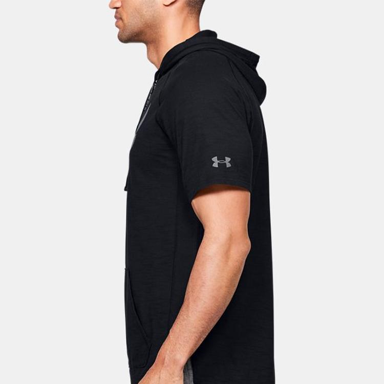 Under Armour Project Rock Charged Cotton Short Sleeve Hoodie Men Tops Black 1351525-001